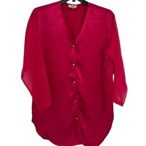 Victoria's Secret Sleep Shirt Womens M/L Pink Satin Button Night Gown Gold Label